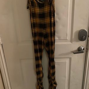 yellow and black plaid stacked jumpsuit